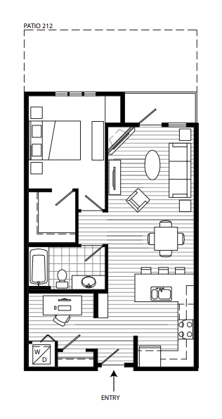 1 Bed 1 Bath Floor Plan | 775 Sq. Ft. at 128 on State, Kirkland, Washington